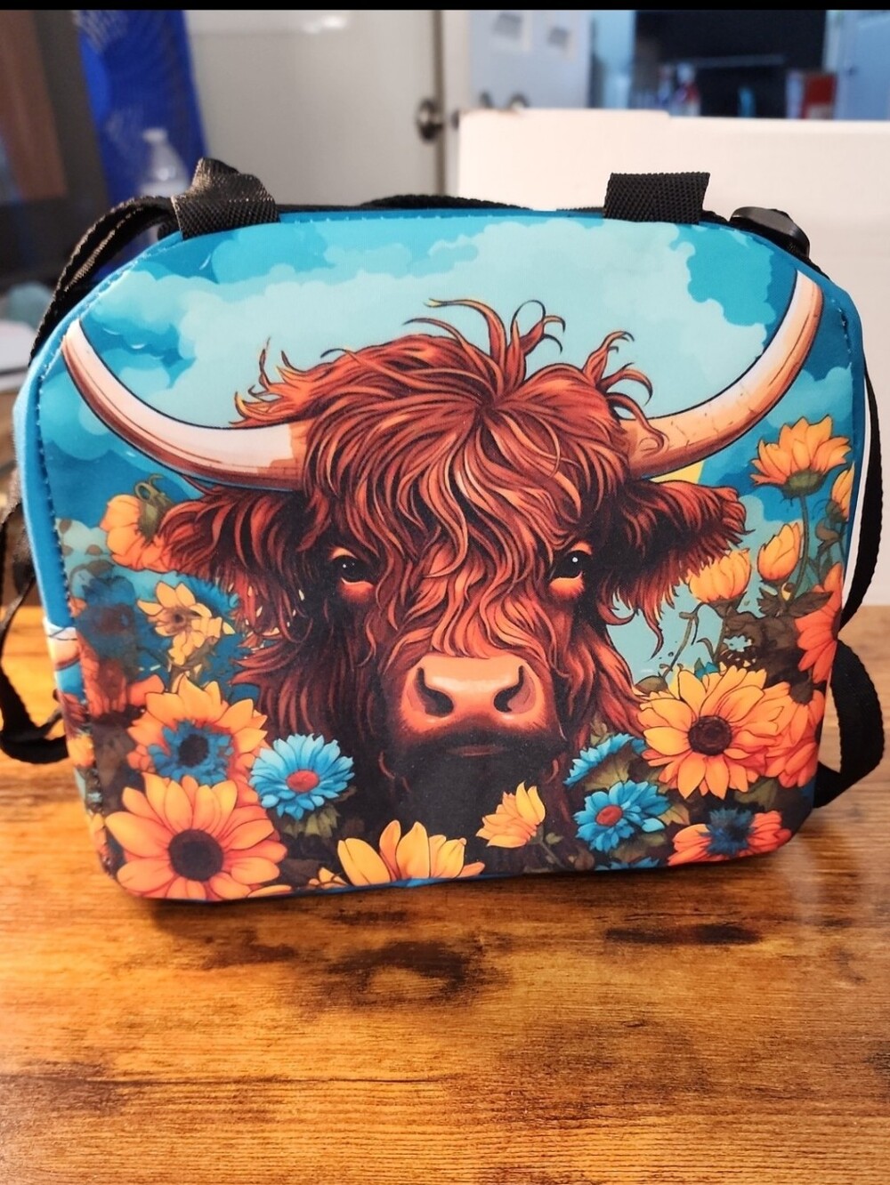 Highland Cow With Butterfly 4pc Bag Bundle Set Lunch, Tote, 2 Crossbody Sling